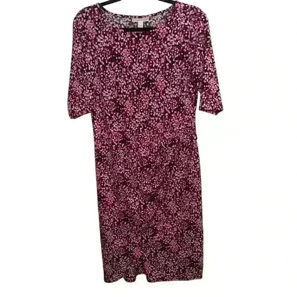 Dana Buchman Dress Women’s Medium Midi Short Sleeve Shift Stretch Twist - Picture 1 of 5